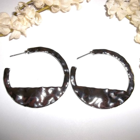 Fashion Jewelry Jewelry - Oversized Hoop Earring Dark Silver Hammered Metal Costume Jewelry Set Post C214